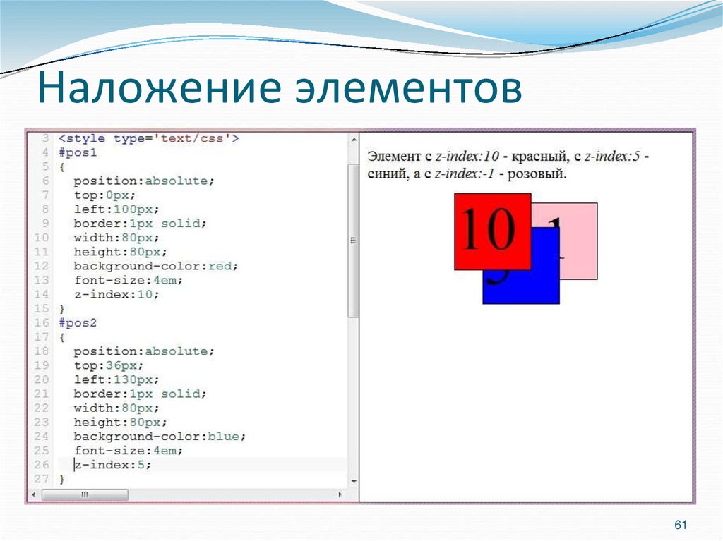 Наложение элементов