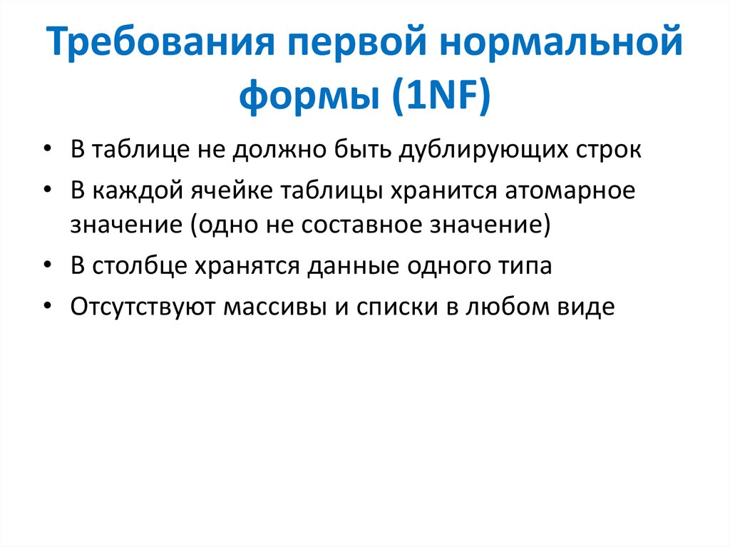 Требования первой нормальной формы (1NF)