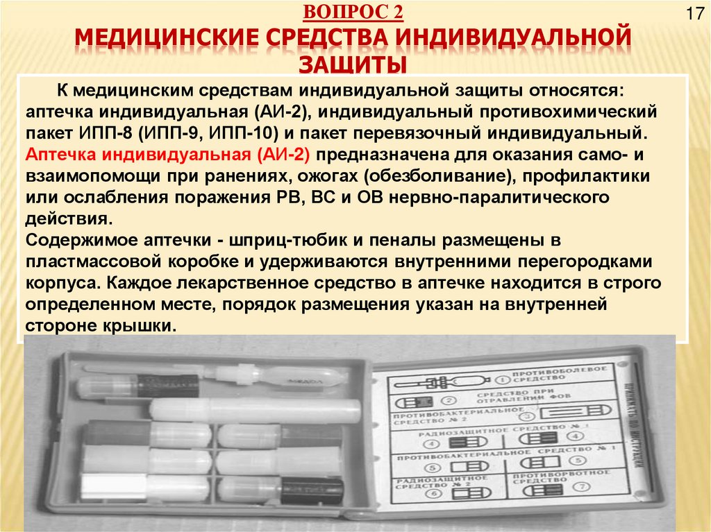 ВОПРОС 2 МЕДИЦИНСКИЕ СРЕДСТВА ИНДИВИДУАЛЬНОЙ ЗАЩИТЫ