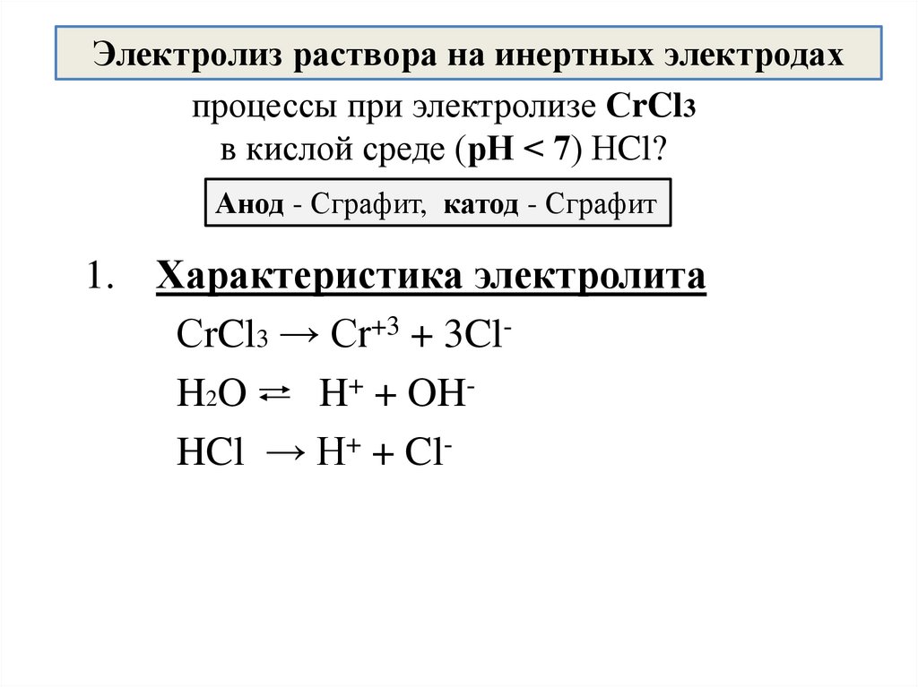 процессы при электролизе СrCl3 в кислой среде (рН < 7) НCl?