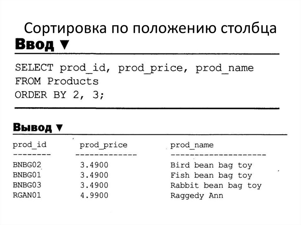 Сортировка по положению столбца