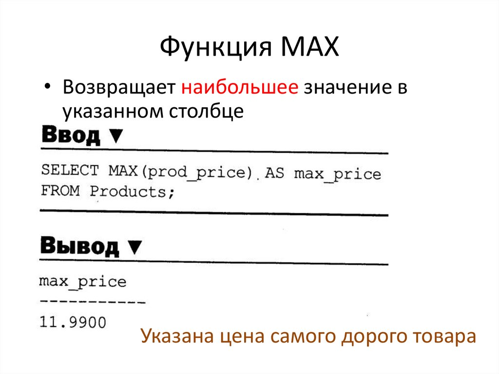 Функция MAX