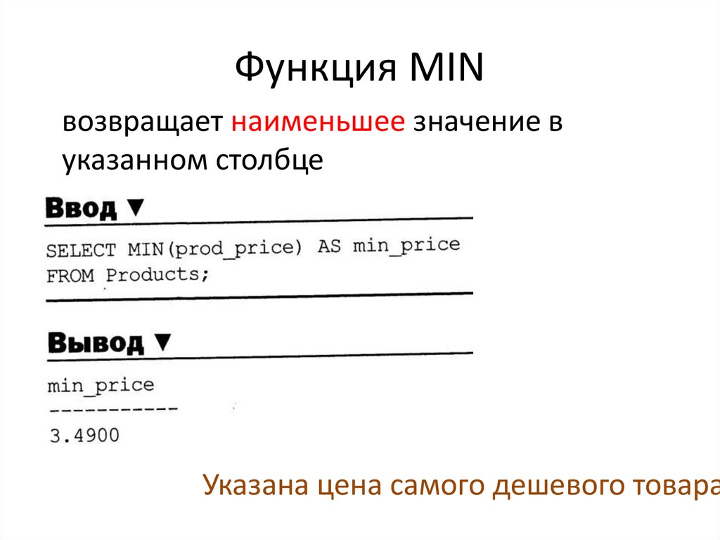 Функция MIN