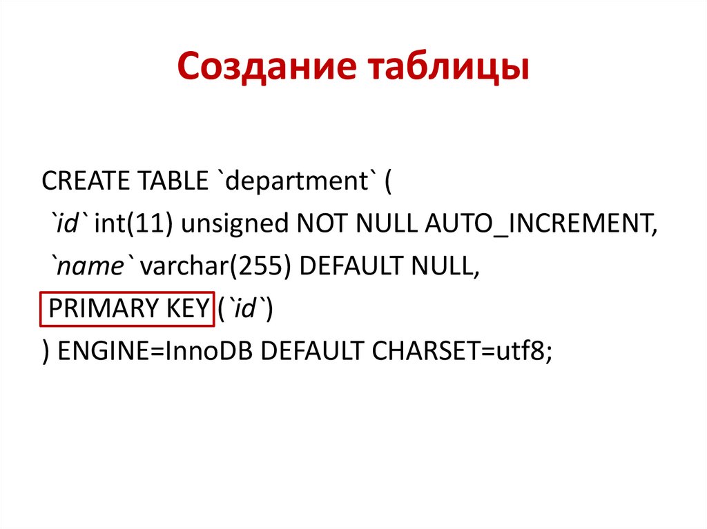 Создание таблицы