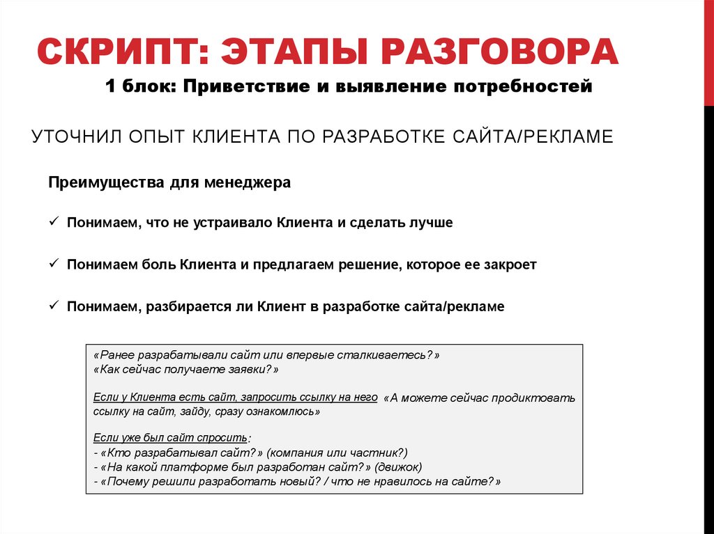 Скрипт: этапы разговора