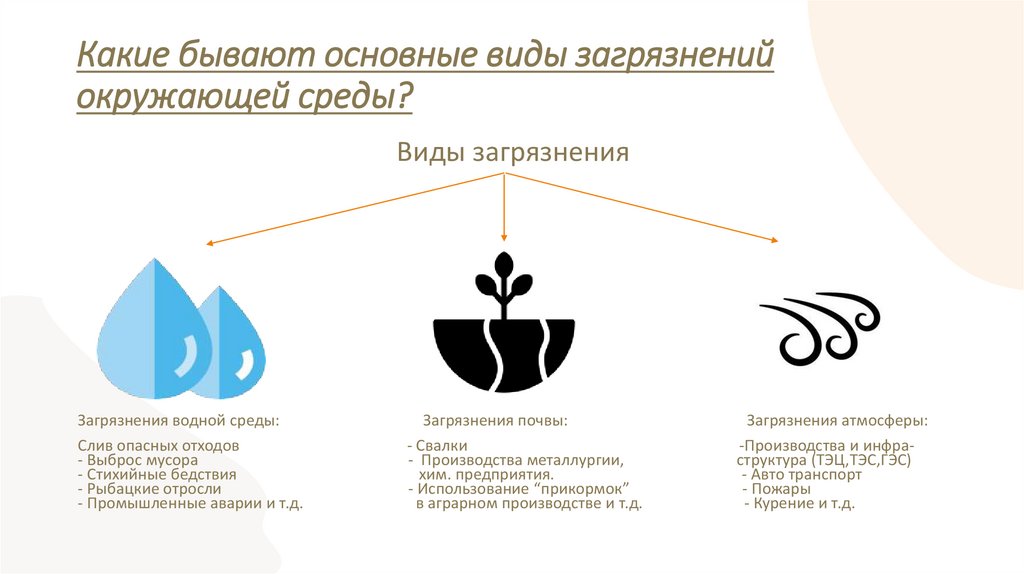 Какие бывают основные виды загрязнений окружающей среды?