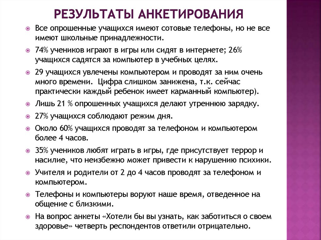 результаты анкетирования