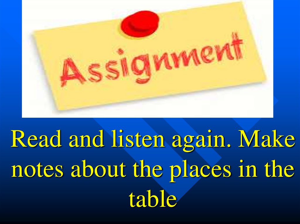 Read and listen again. Make notes about the places in the table