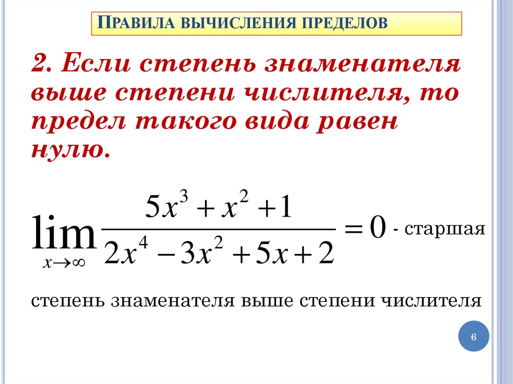 Правила вычисления пределов