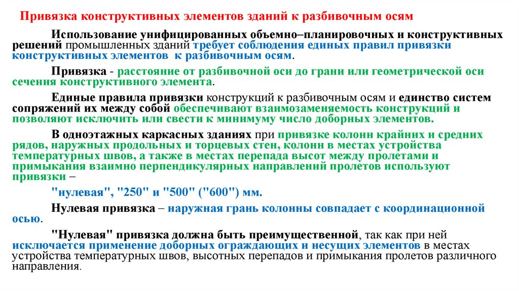 Привязка конструктивных элементов зданий к разбивочным осям
