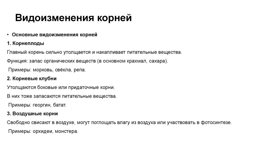 Видоизменения корней