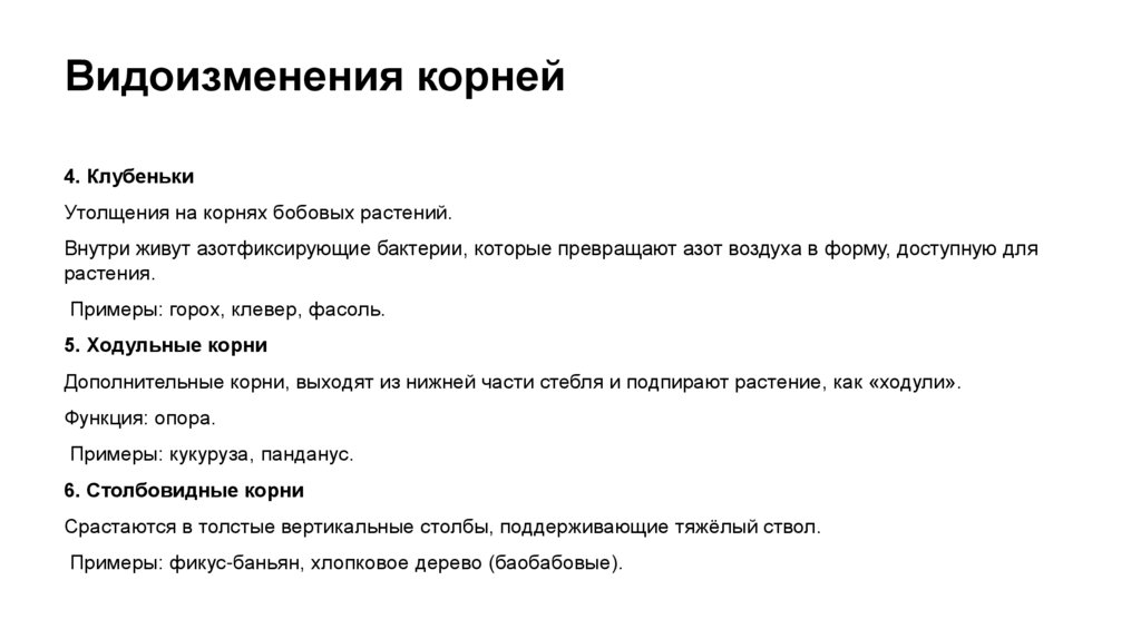 Видоизменения корней