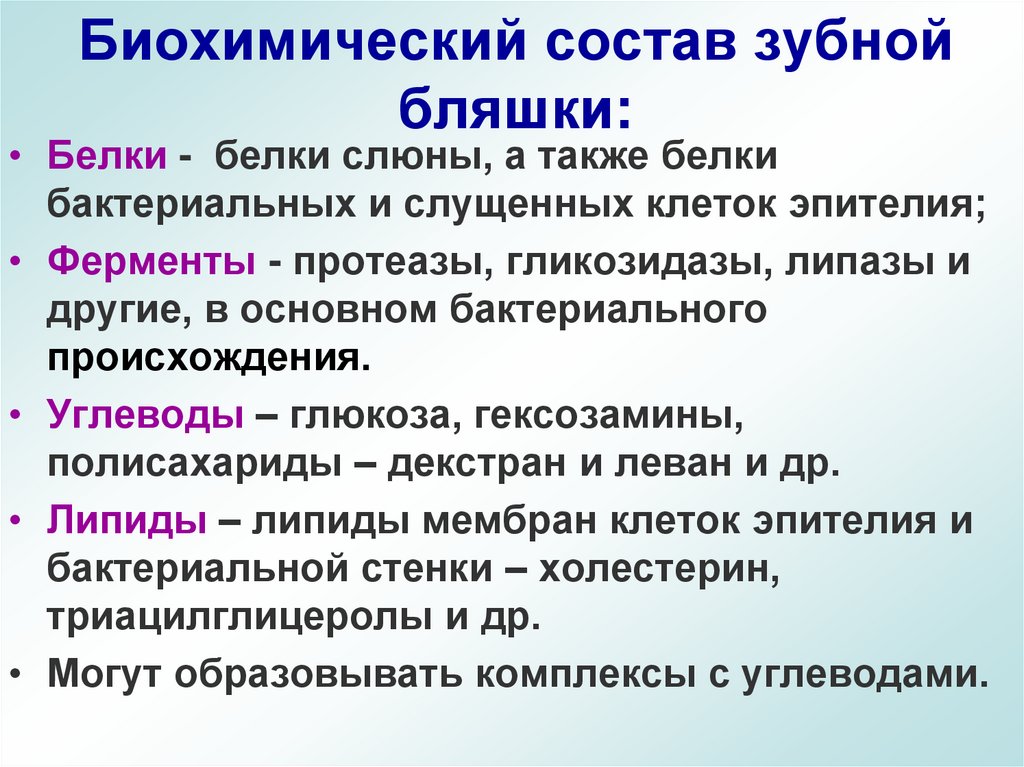 Биохимический состав зубной бляшки:
