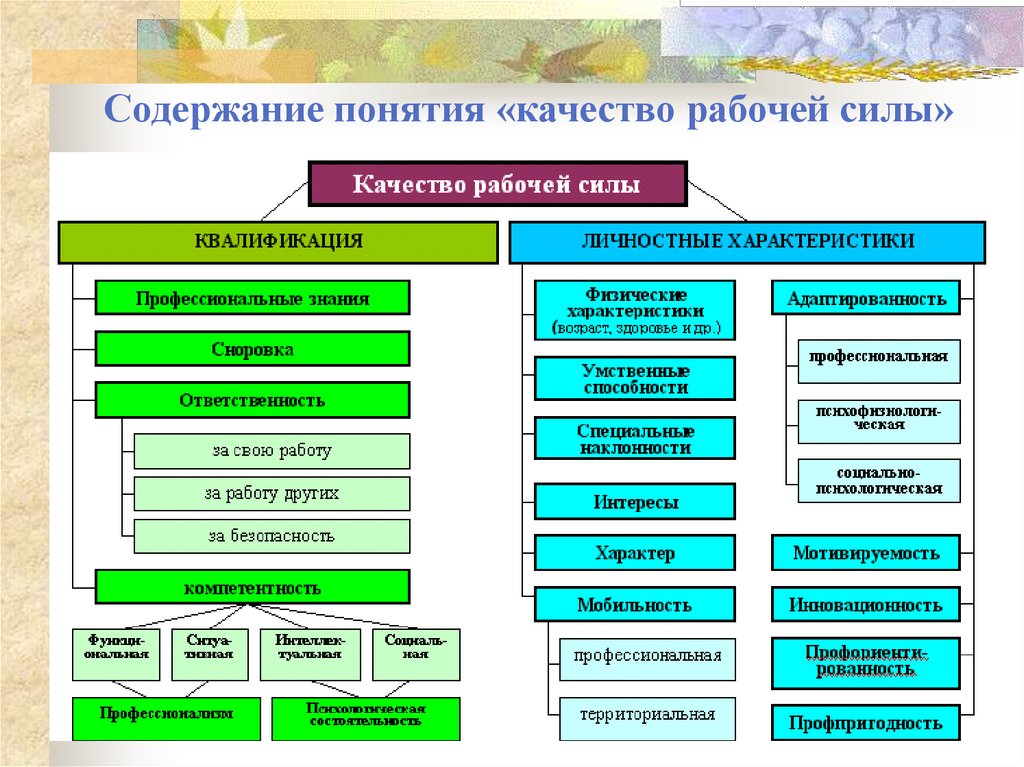 Содержание понятия «качество рабочей силы»