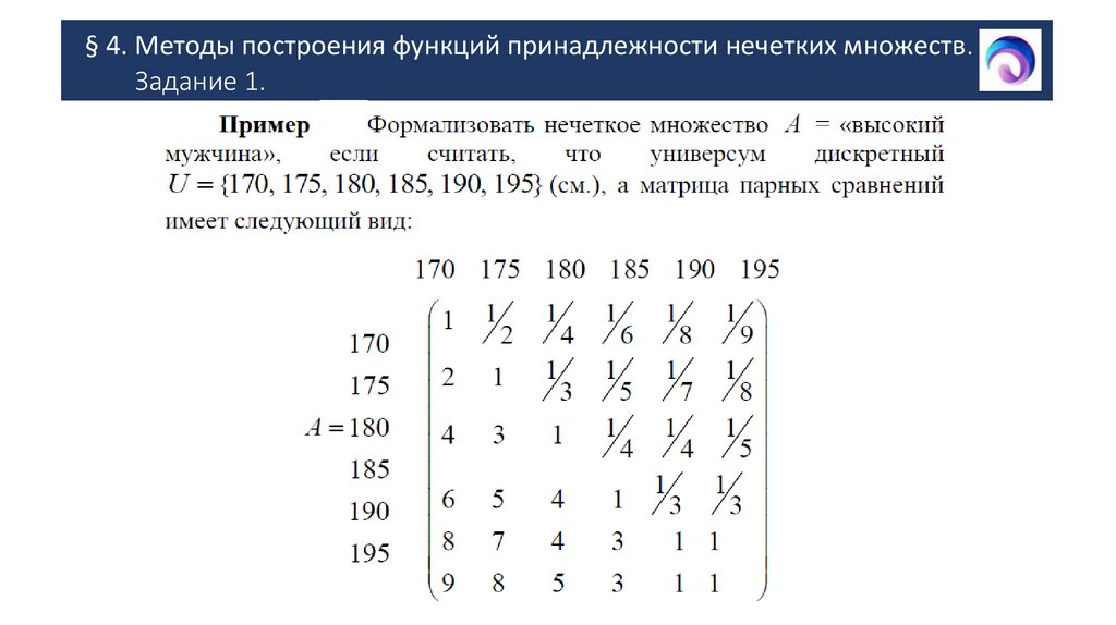 § 4. Методы построения функций принадлежности нечетких множеств. Задание 1.