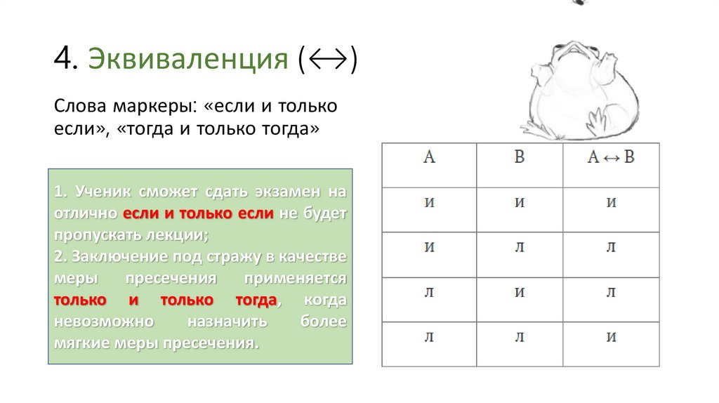 4. Эквиваленция (↔)