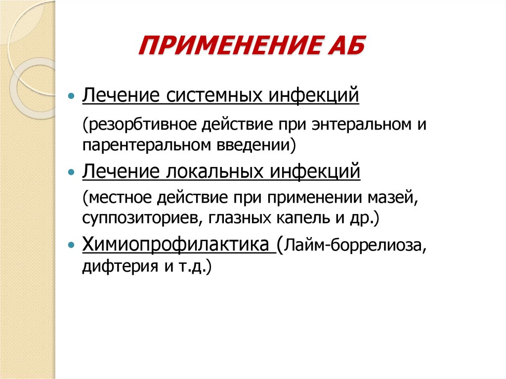 ПРИМЕНЕНИЕ АБ