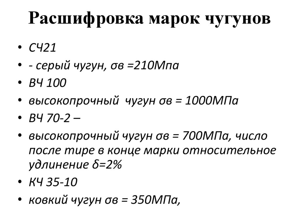 Расшифровка марок чугунов