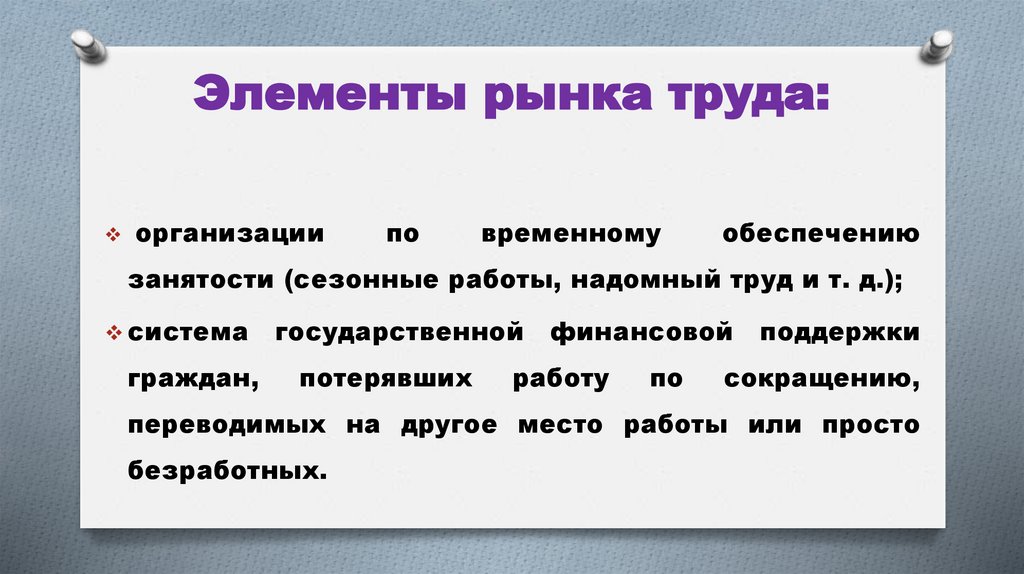 Элементы рынка труда:
