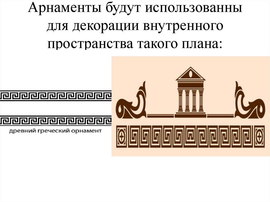 Арнаменты будут использованны для декорации внутренного пространства такого плана: