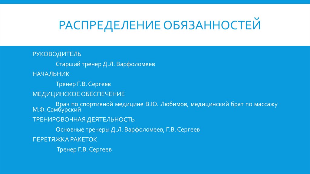 РАСПРЕДЕЛЕНИЕ ОБЯЗАННОСТЕЙ