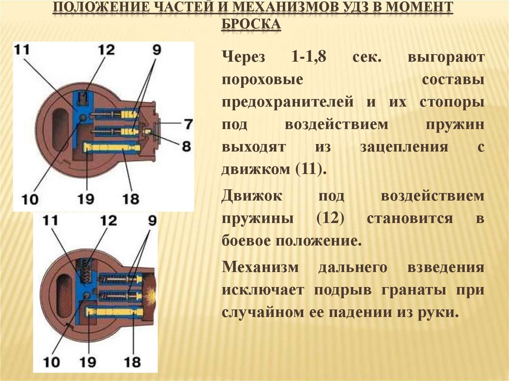 Положение частей и механизмов УДЗ в момент броска 