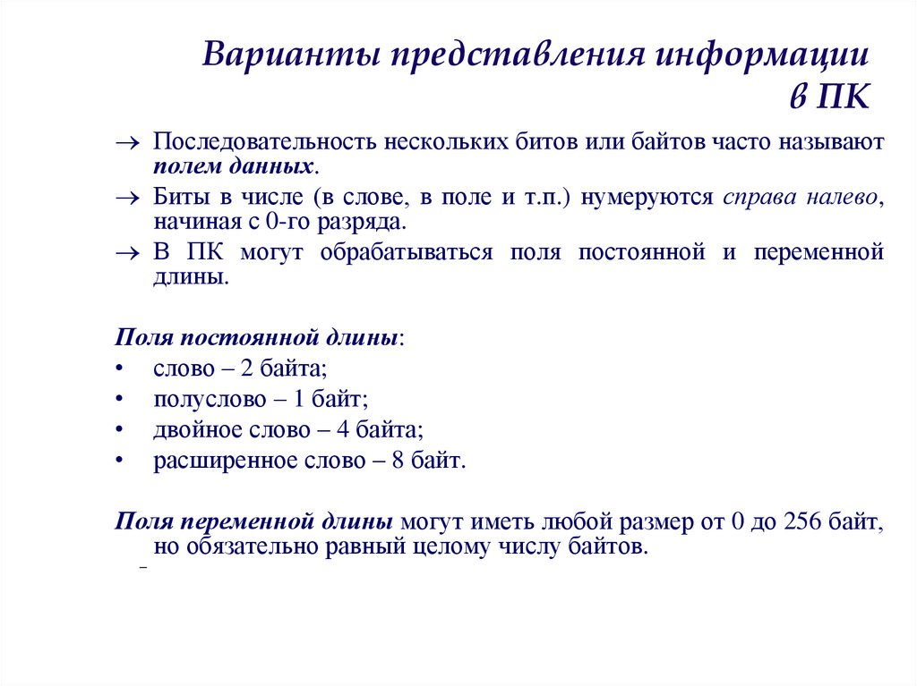 Варианты представления информации в ПК