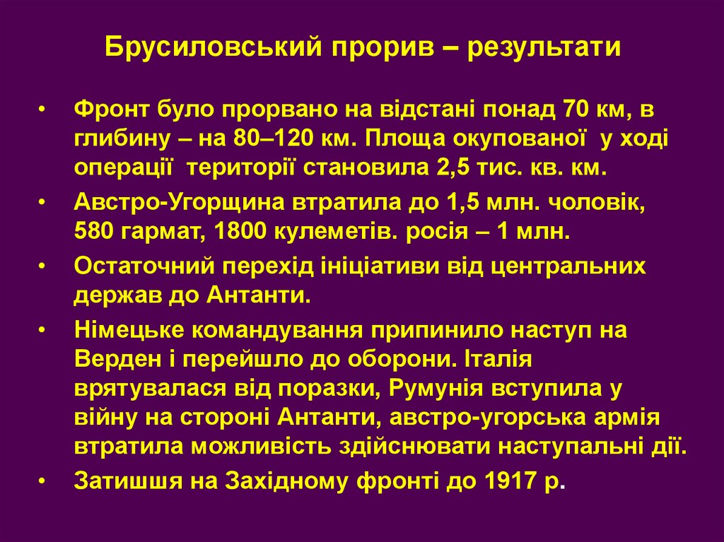 Брусиловський прорив – результати