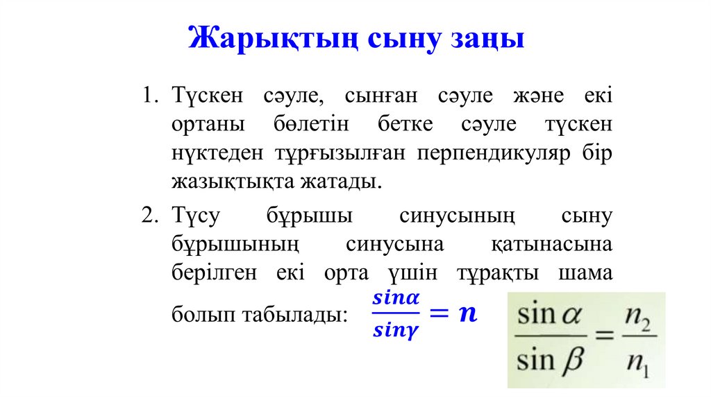 Жарықтың сыну заңы