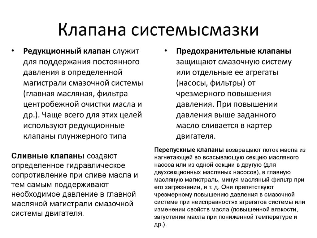 Клапана системысмазки