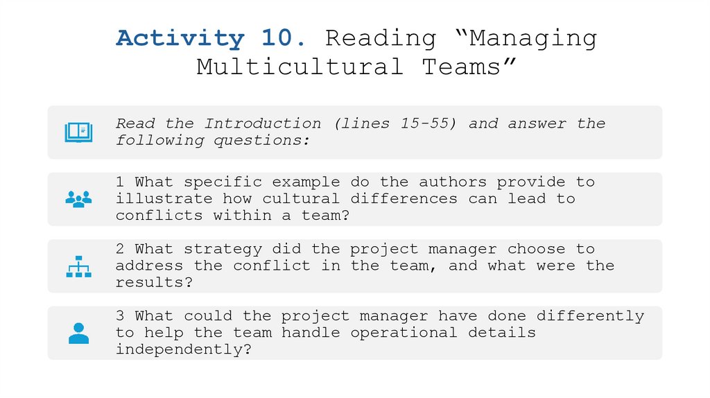 Activity 10. Reading “Managing Multicultural Teams”