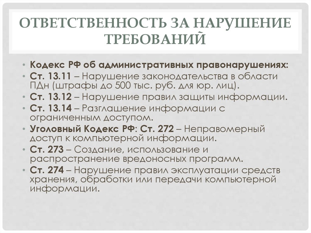 Ответственность за нарушение требований