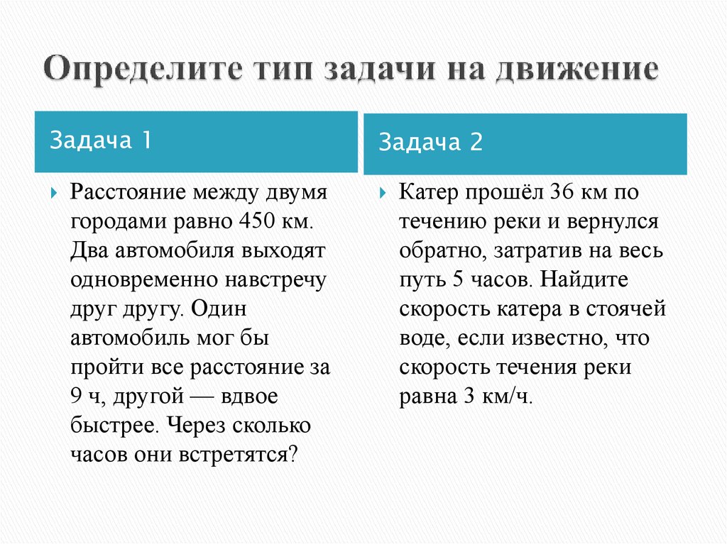 Определите тип задачи на движение