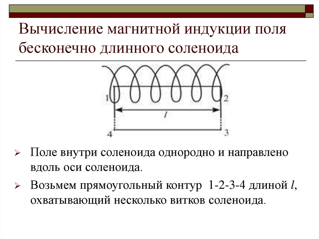 Вычисление магнитной индукции поля бесконечно длинного соленоида