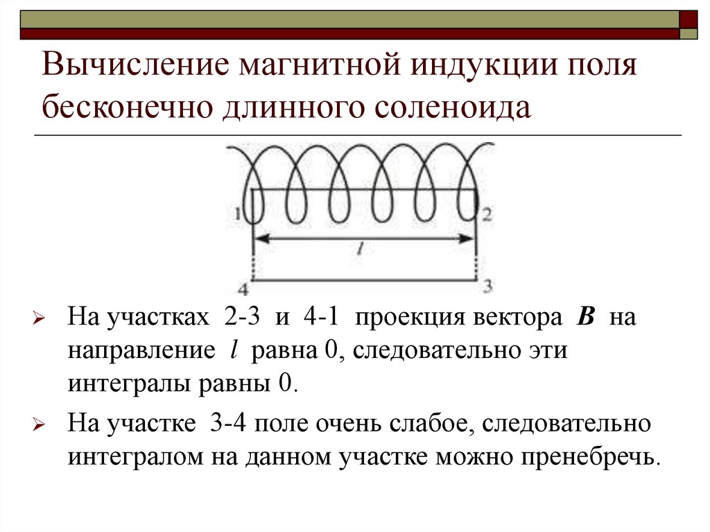 Вычисление магнитной индукции поля бесконечно длинного соленоида