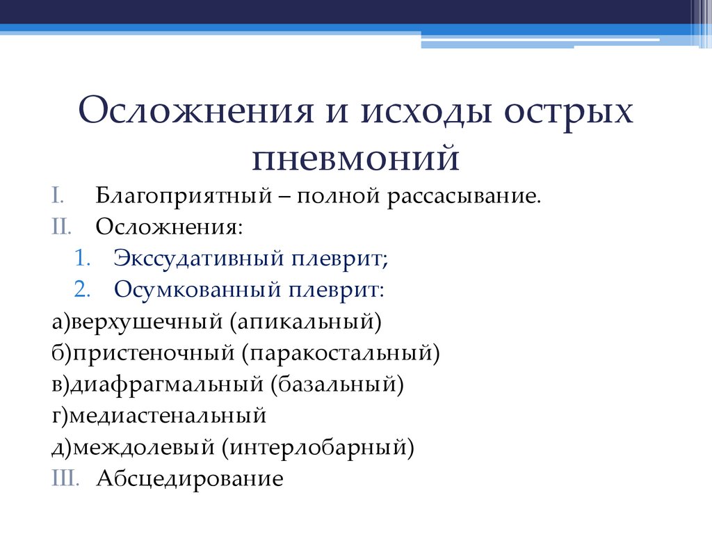 Осложнения и исходы острых пневмоний