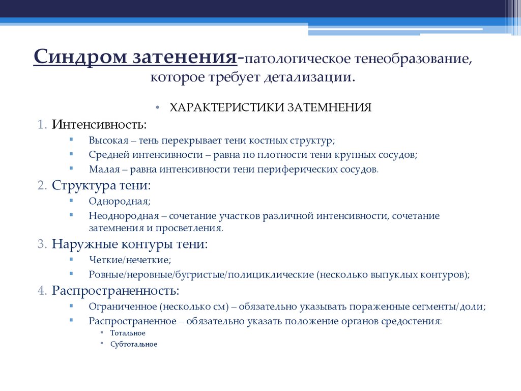 Синдром затенения-патологическое тенеобразование, которое требует детализации.
