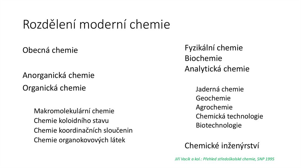Rozdělení moderní chemie