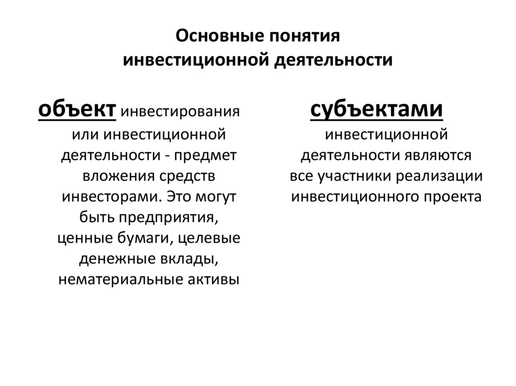 Основные понятия инвестиционной деятельности