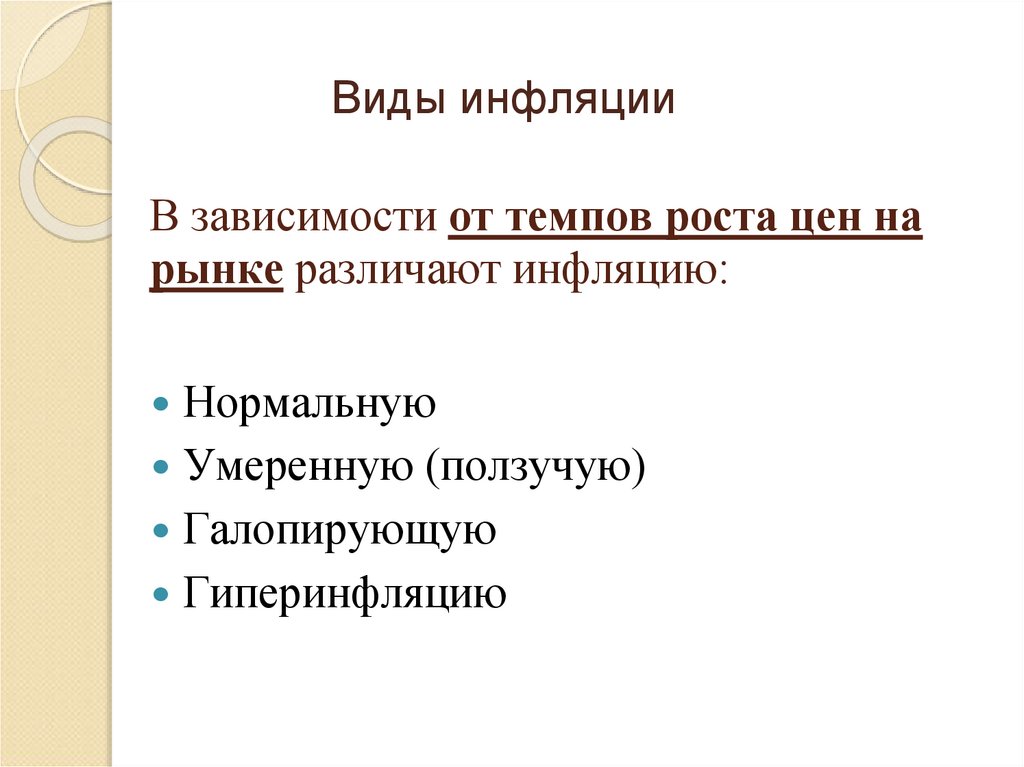 В зависимости от темпов роста цен на рынке различают инфляцию:
