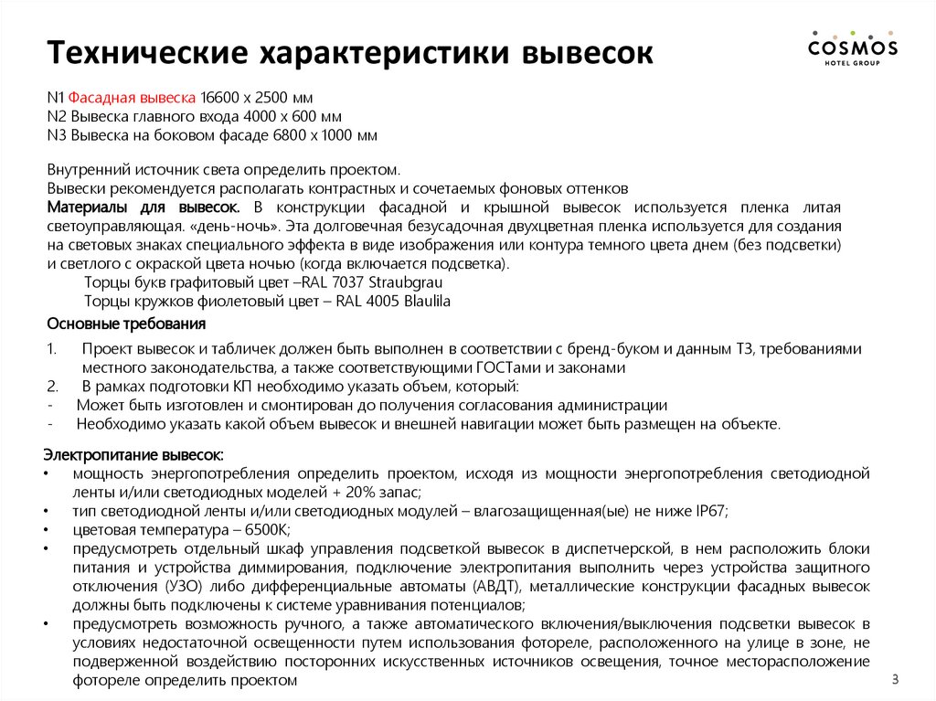 Технические характеристики вывесок