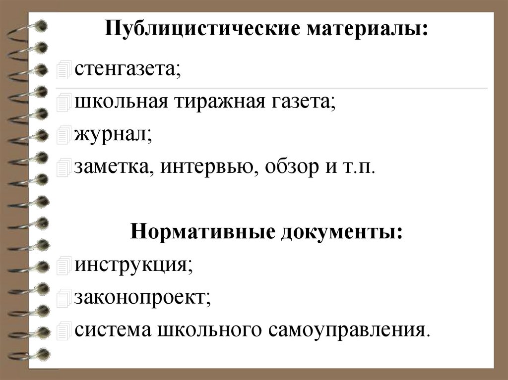 Публицистические материалы: