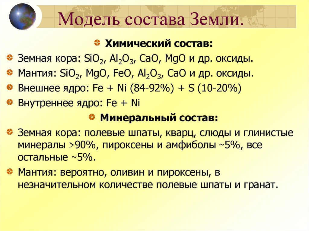 Модель состава Земли.