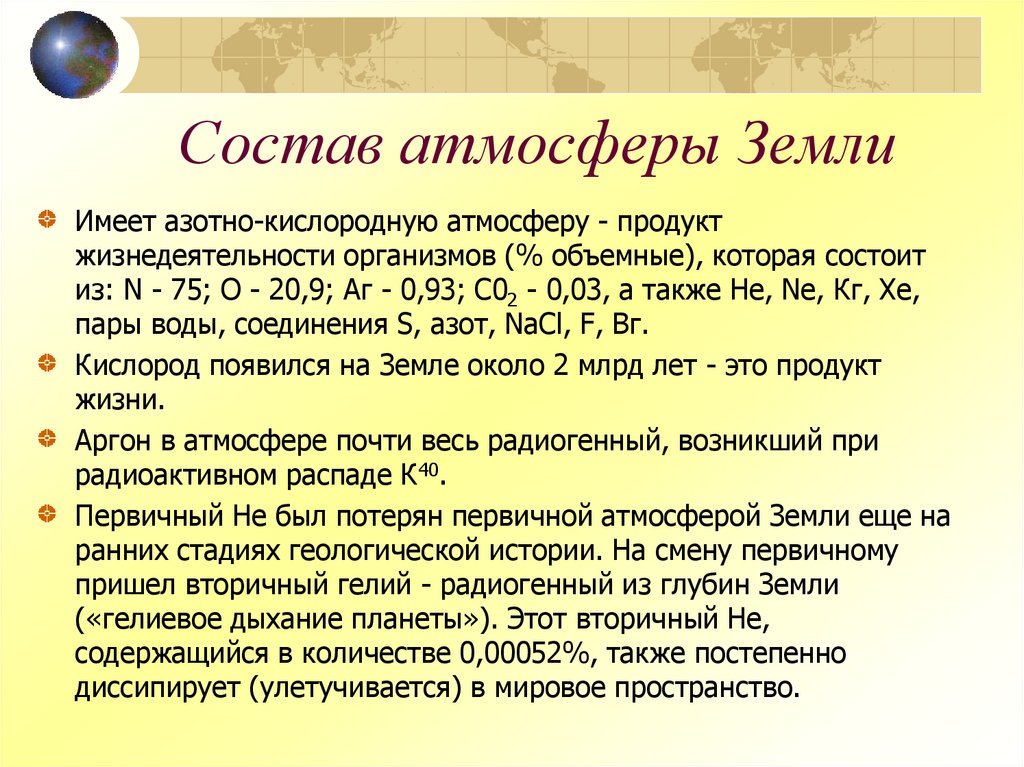 Состав атмосферы Земли