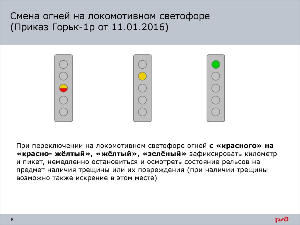 Смена огней на локомотивном светофоре (Приказ Горьк-1р от 11.01.2016)