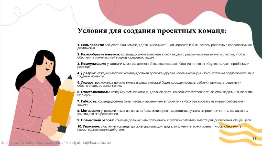 Условия для создания проектных команд: