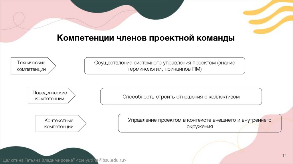 Компетенции членов проектной команды