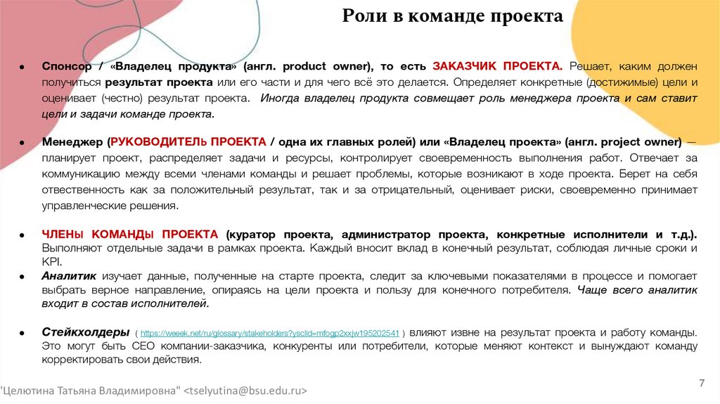 Роли в команде проекта