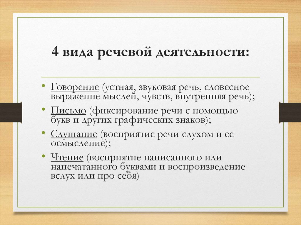 4 вида речевой деятельности: