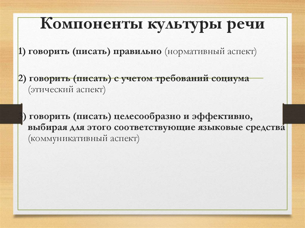 Компоненты культуры речи